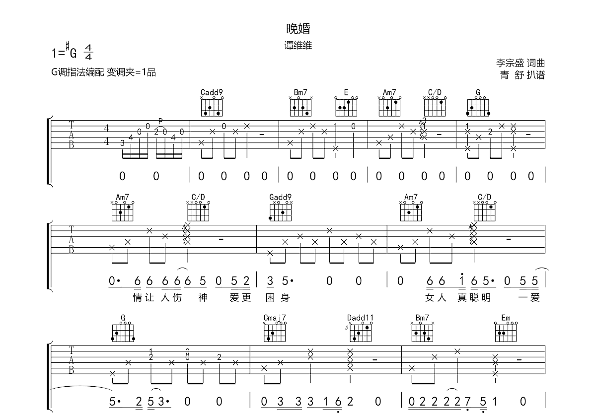 晚婚吉他谱预览图