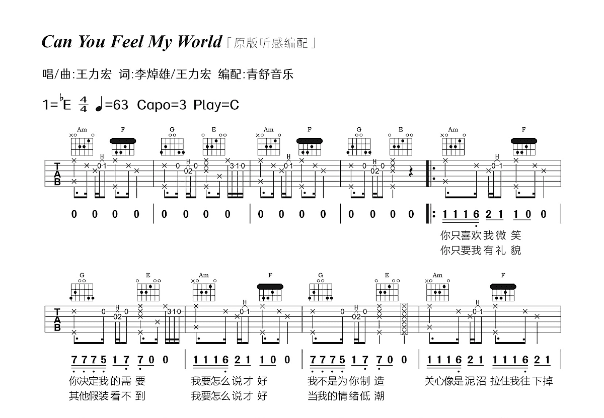 Can You Feel My World吉他谱预览图