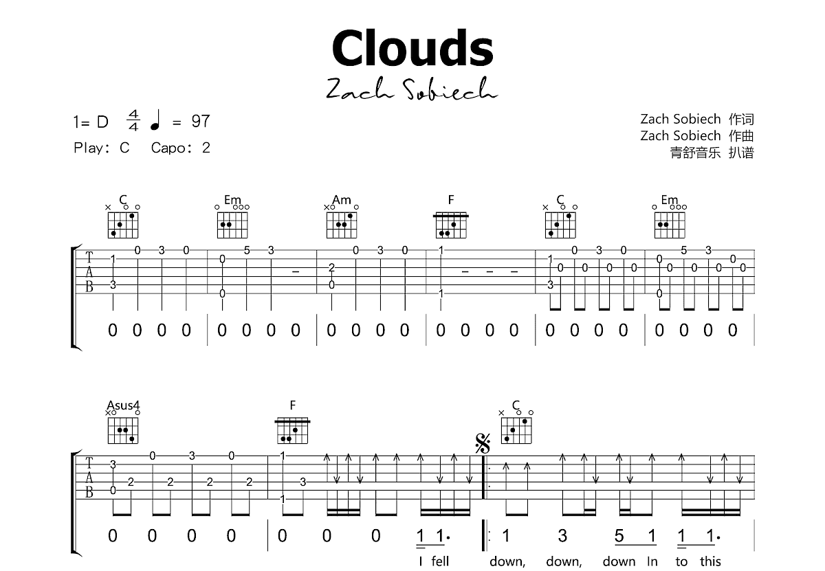 Clouds吉他谱预览图