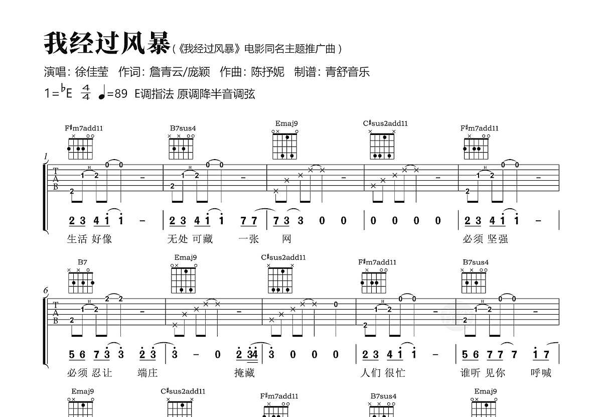 我经过风暴吉他谱预览图