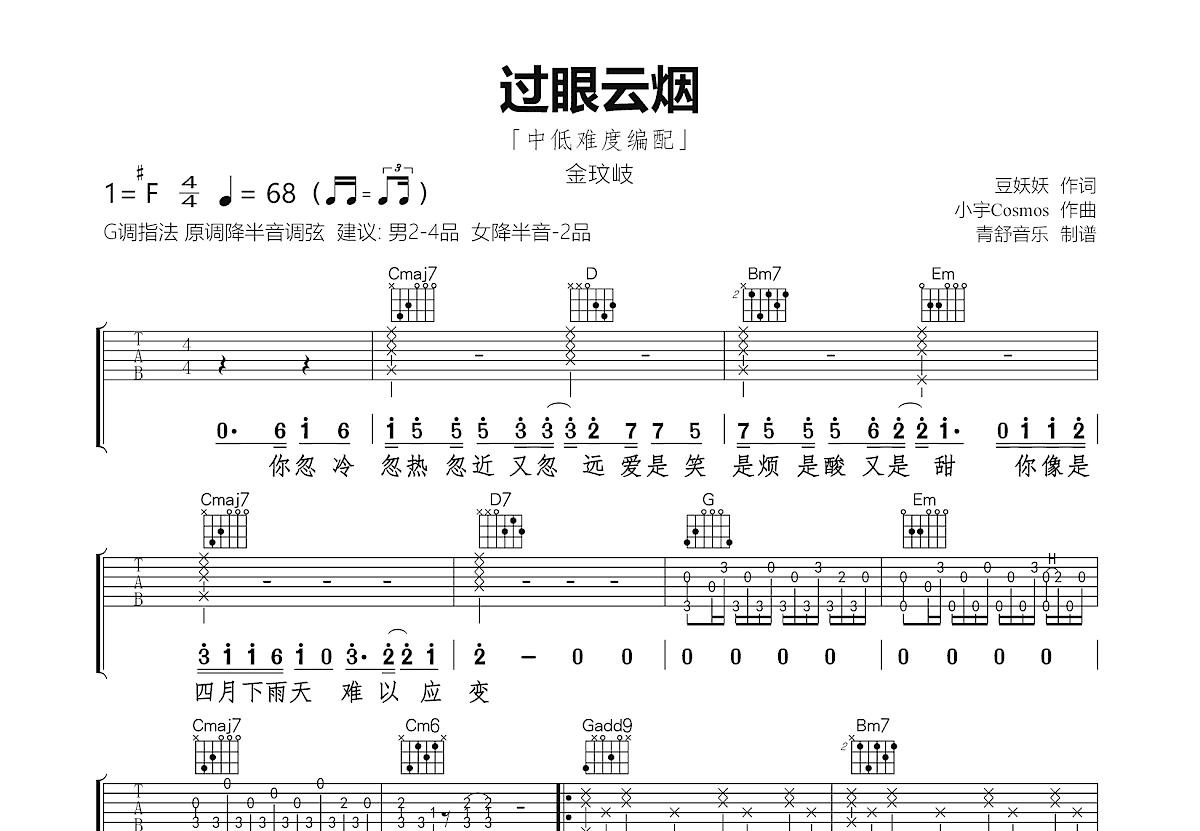 过眼云烟吉他谱预览图