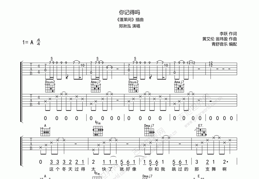 你记得吗吉他谱预览图