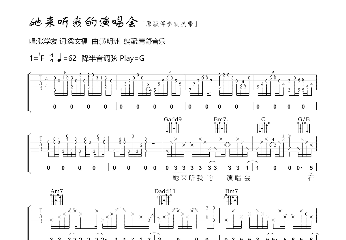 她来听我的演唱会吉他谱预览图