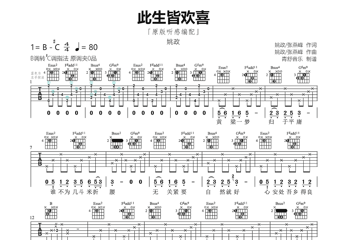 此生皆欢喜吉他谱预览图