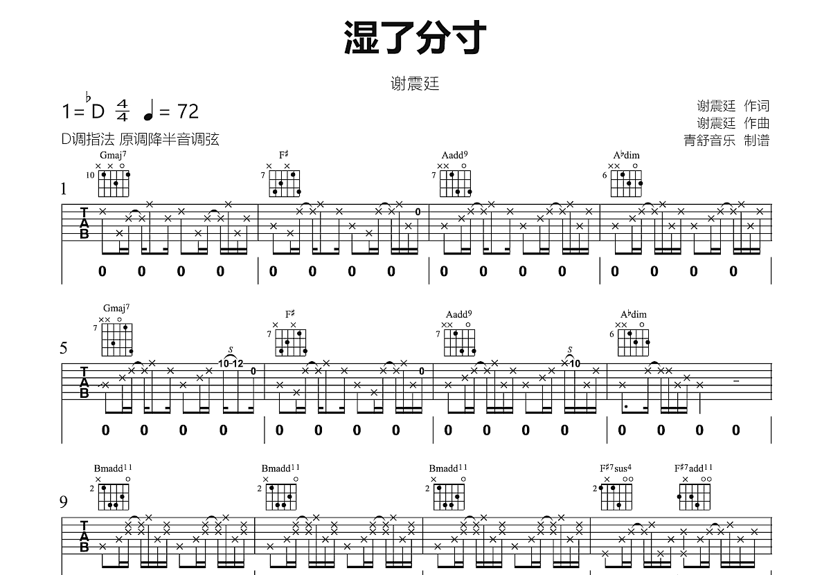 湿了分寸吉他谱预览图