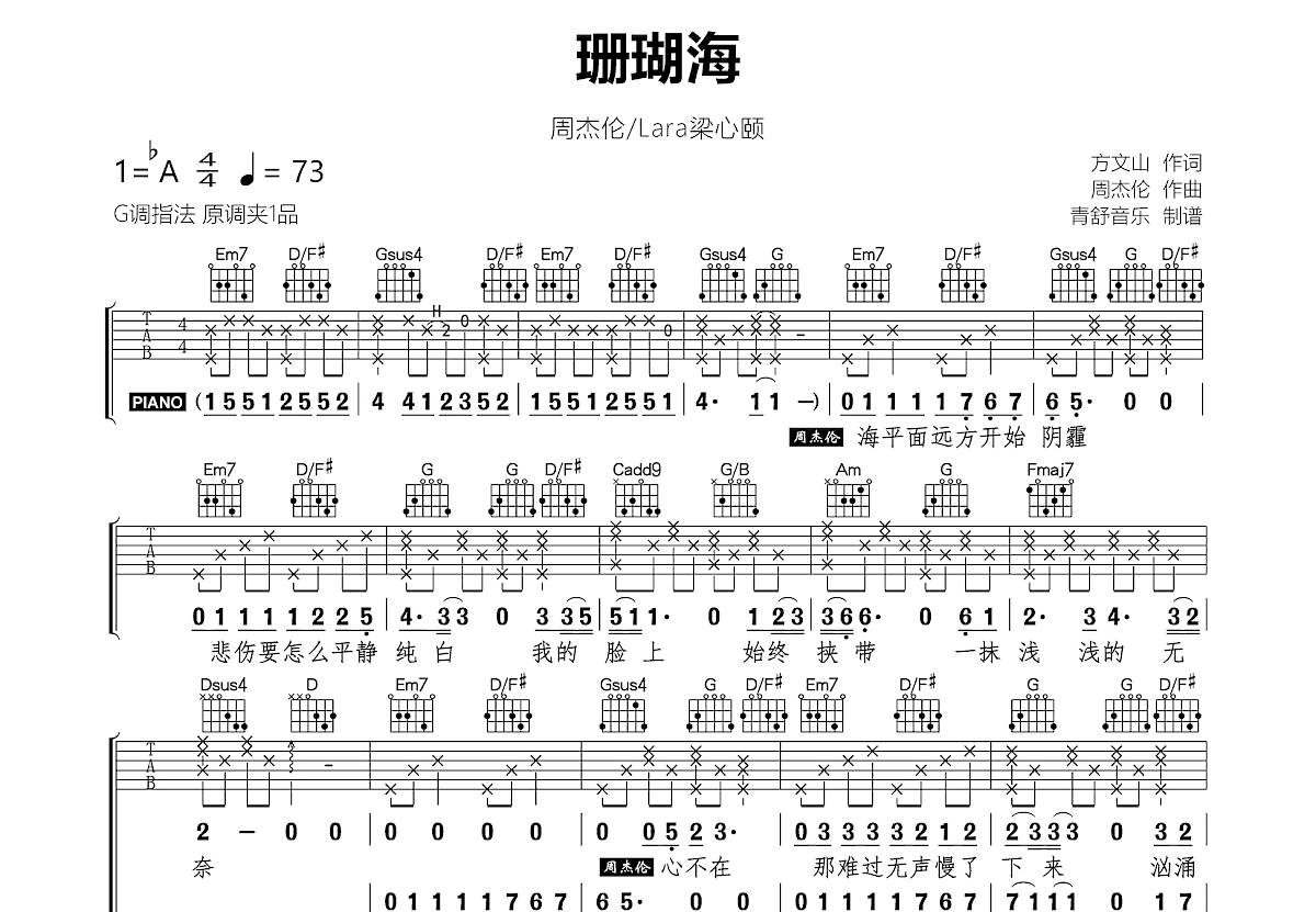 珊瑚海吉他谱预览图