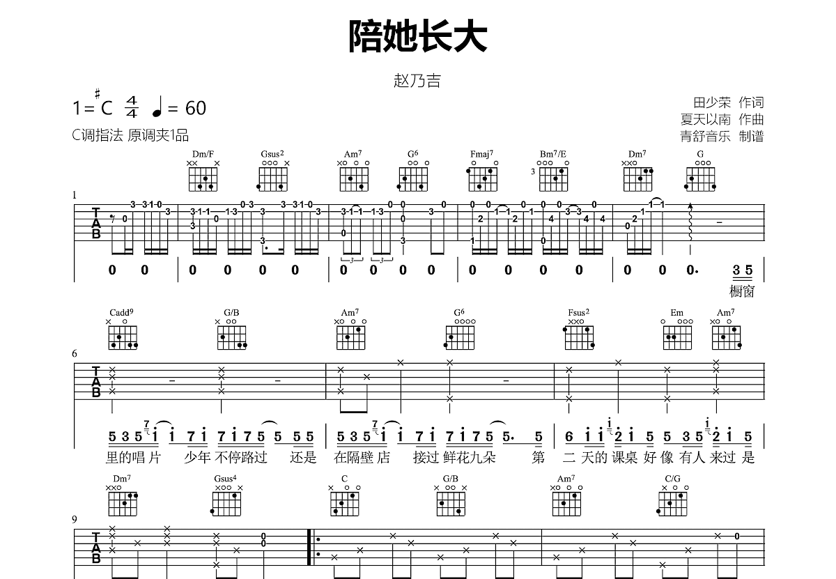 陪她长大吉他谱预览图