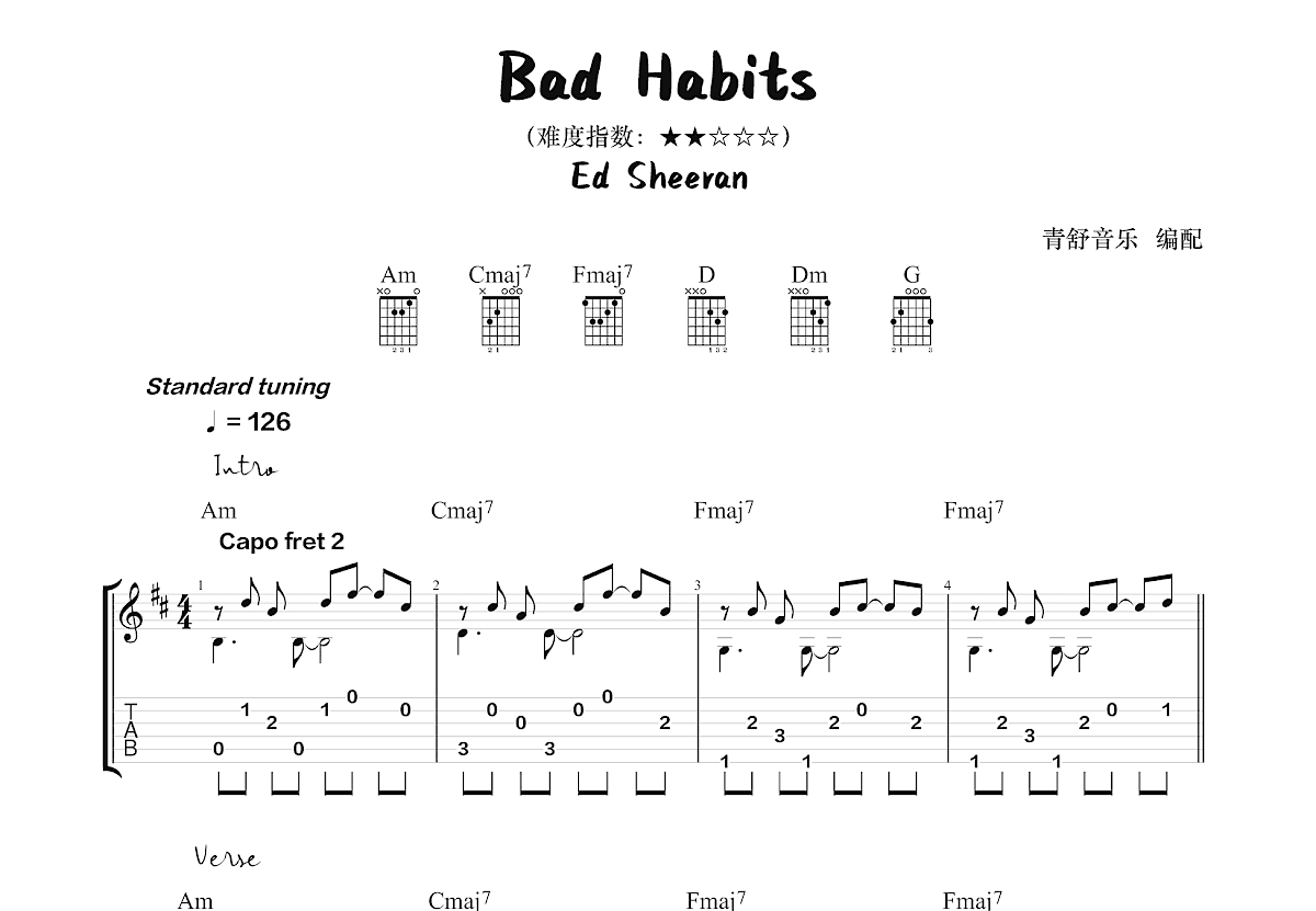 Bad Habits吉他谱预览图