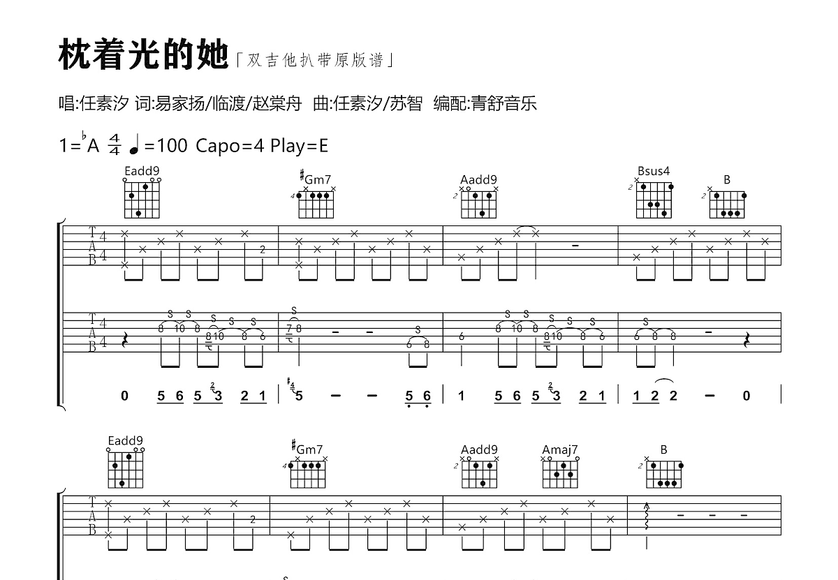 枕着光的她吉他谱预览图