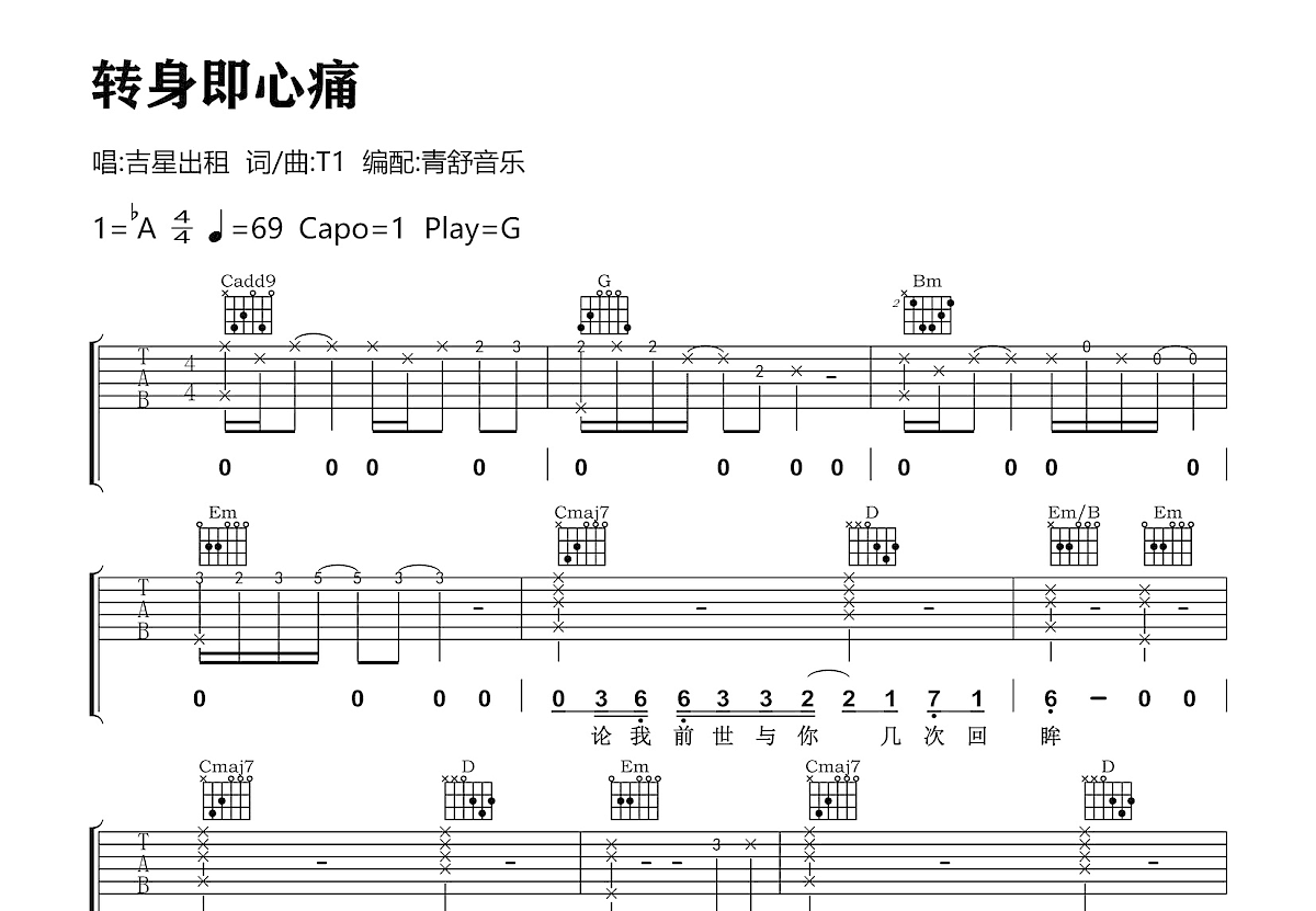 转身即心痛吉他谱预览图