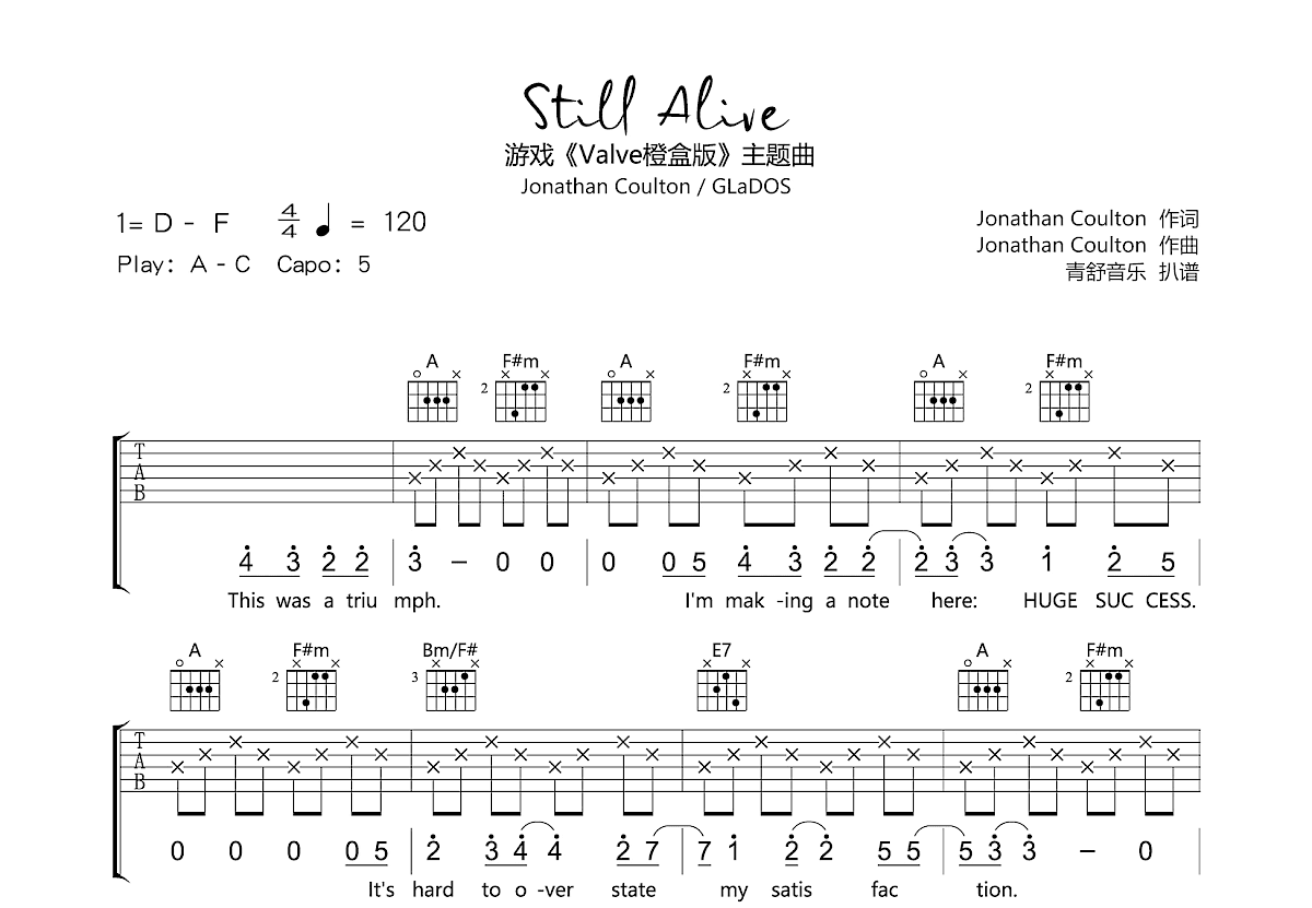 Still Alive吉他谱预览图