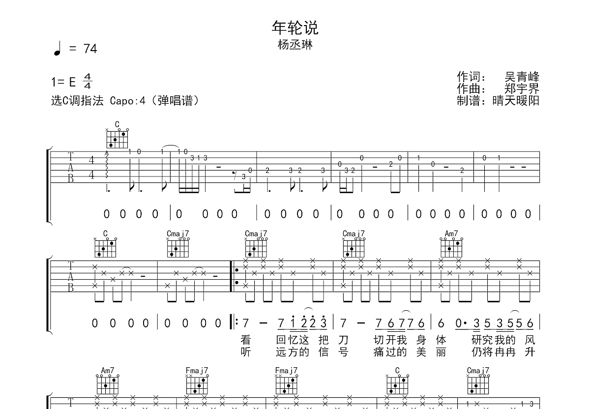 年轮说吉他谱预览图