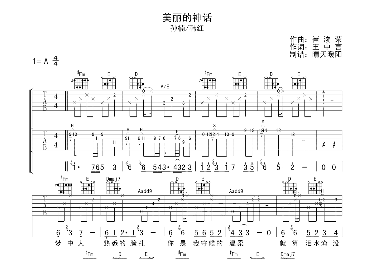 美丽的神话吉他谱预览图