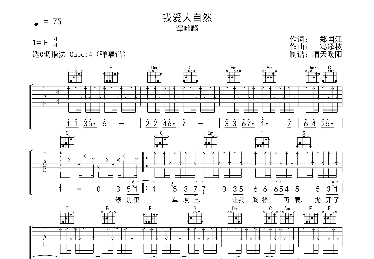 我爱大自然吉他谱预览图