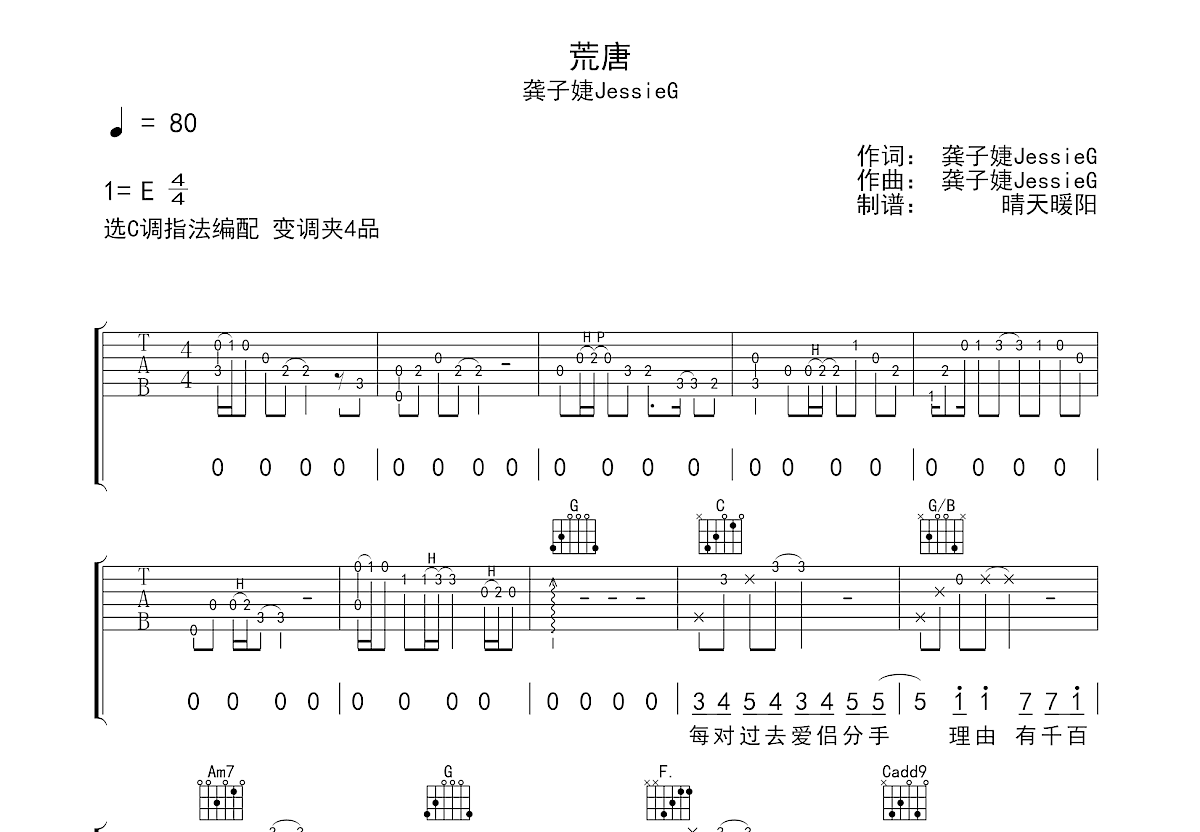 荒唐吉他谱预览图