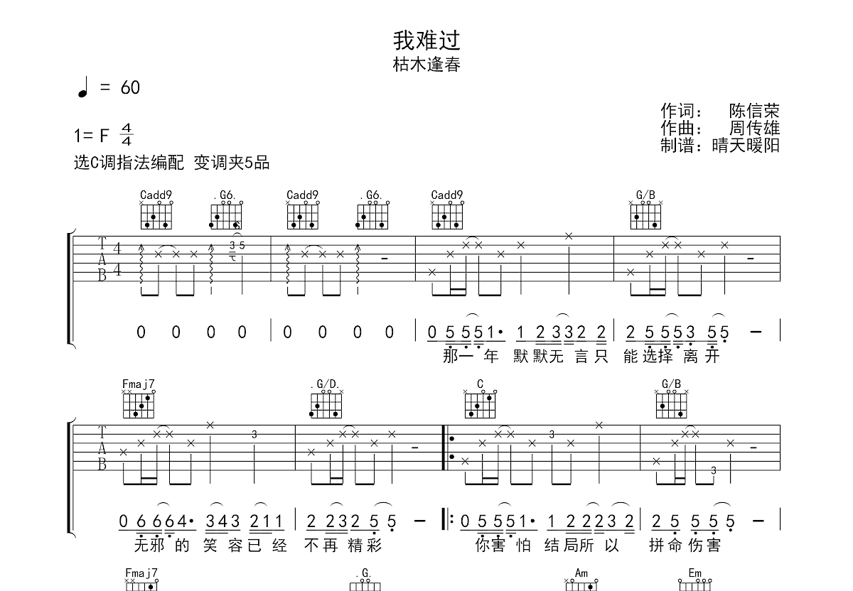 我难过吉他谱预览图