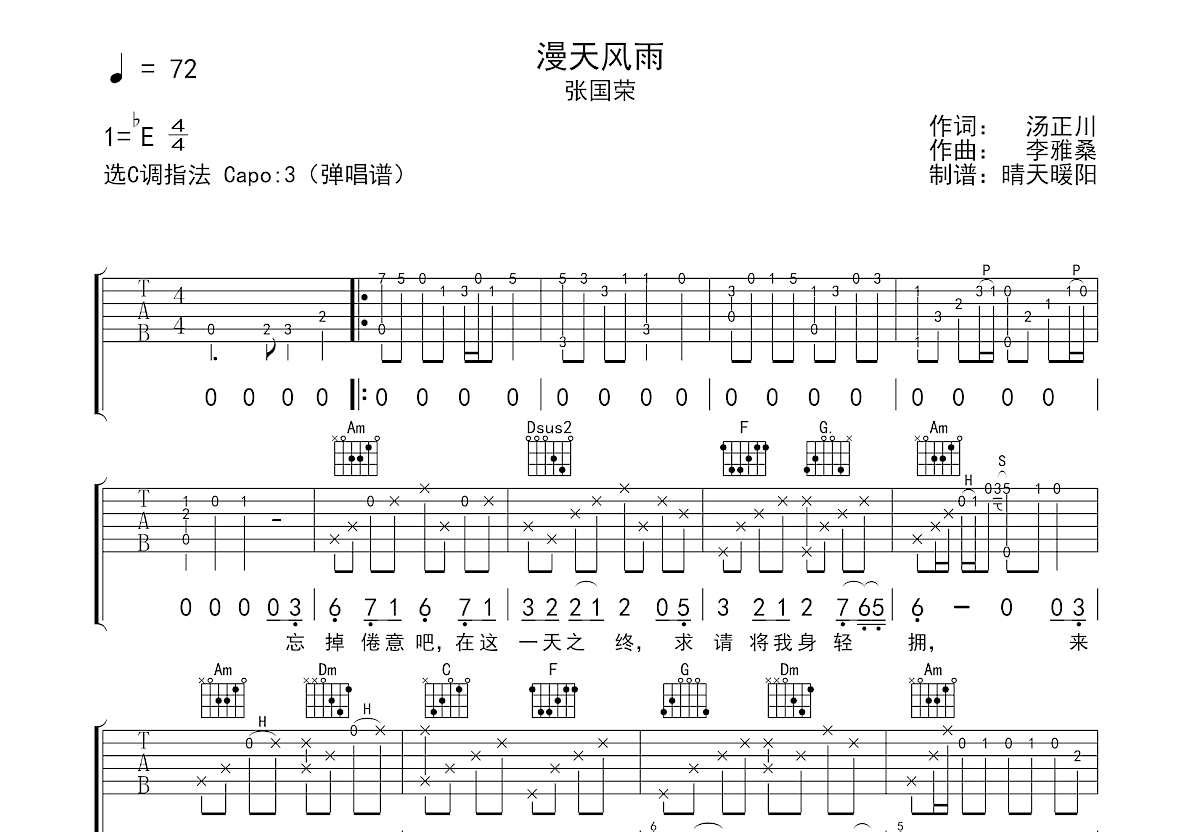 漫天风雨吉他谱预览图