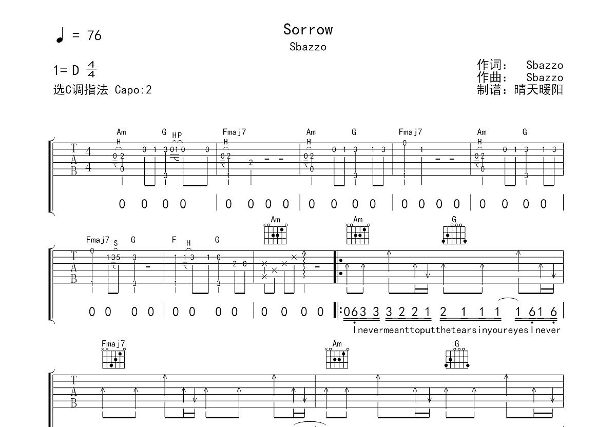 Sorrow吉他谱预览图