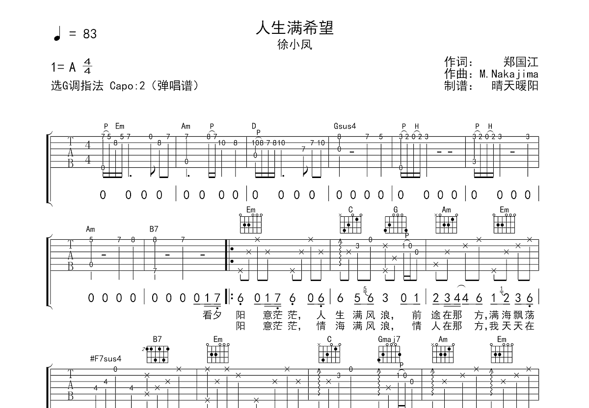 人生满希望吉他谱预览图