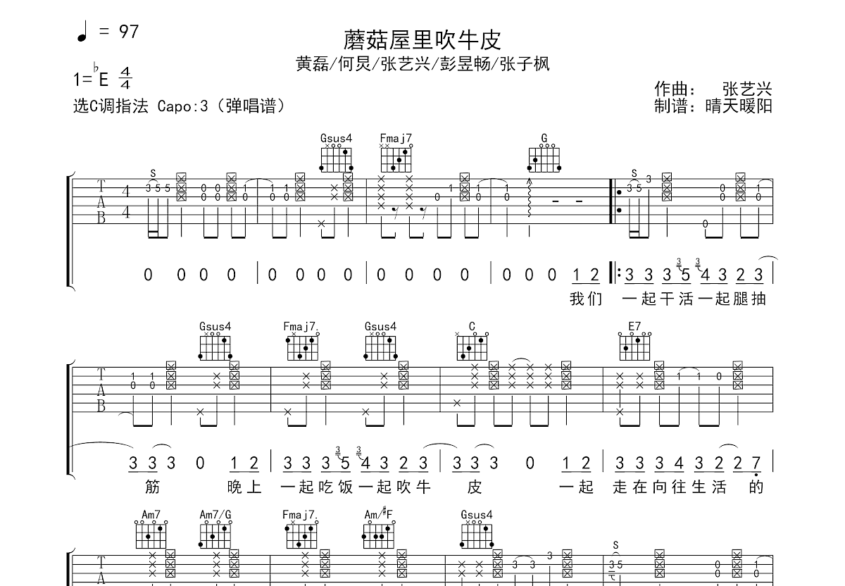 蘑菇屋里吹牛皮吉他谱预览图