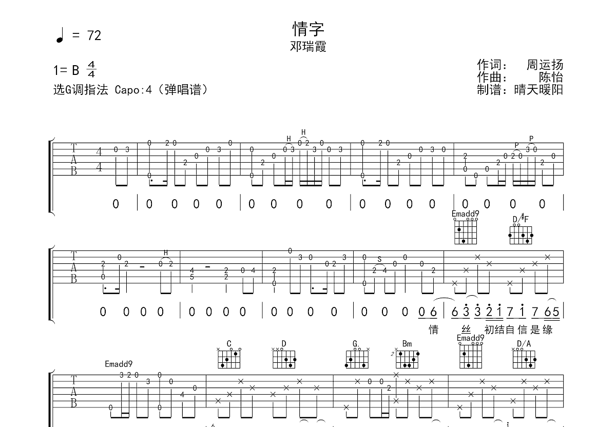 情字吉他谱预览图