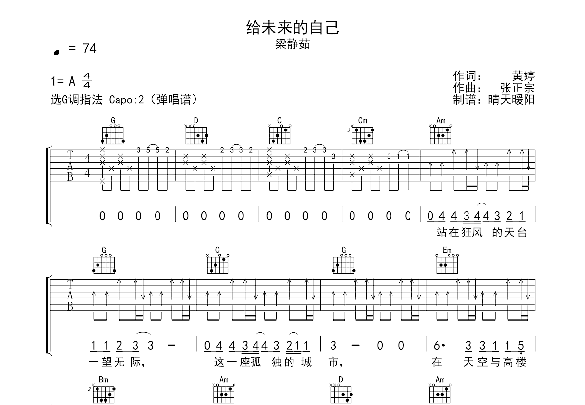 给未来的自己吉他谱预览图