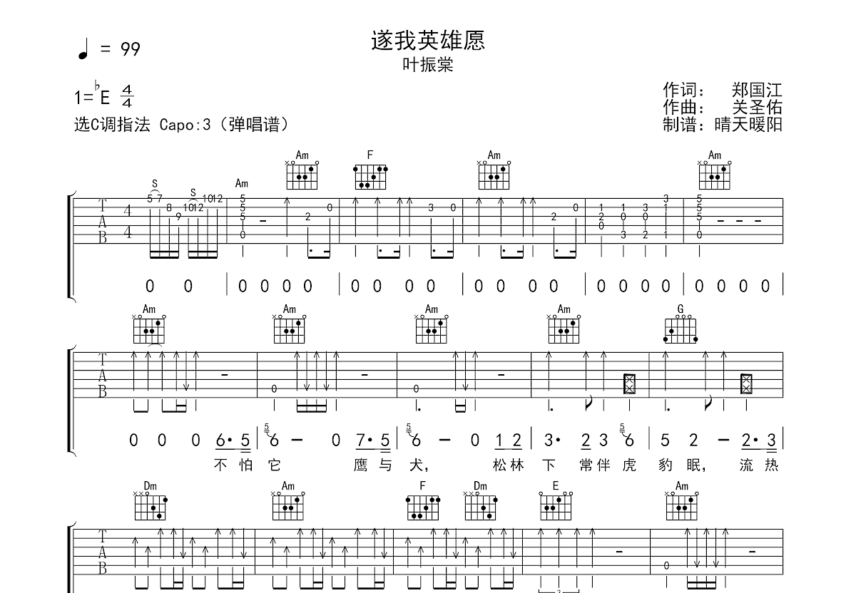 遂我英雄愿吉他谱预览图