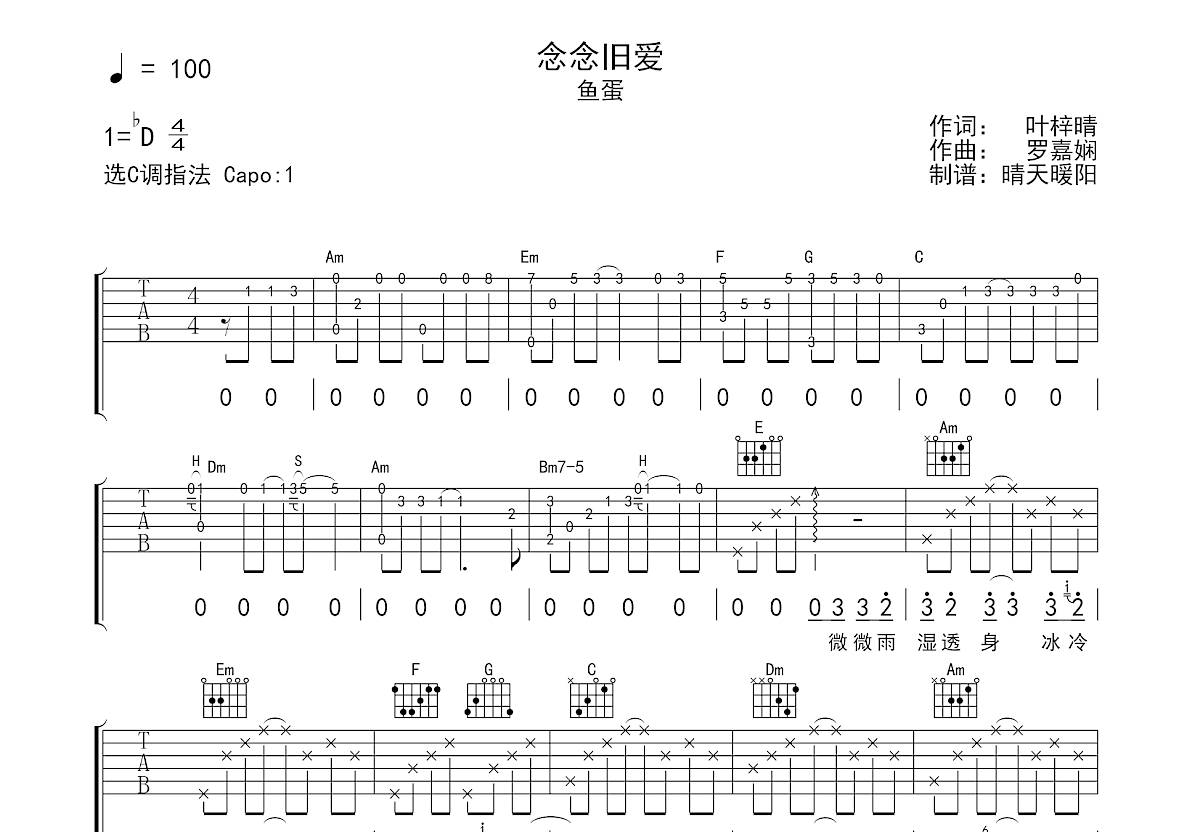 念念旧爱吉他谱预览图