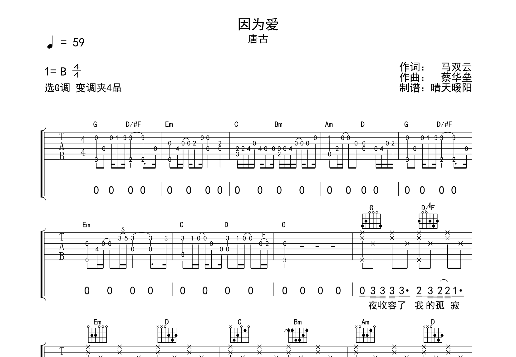 因为爱吉他谱预览图