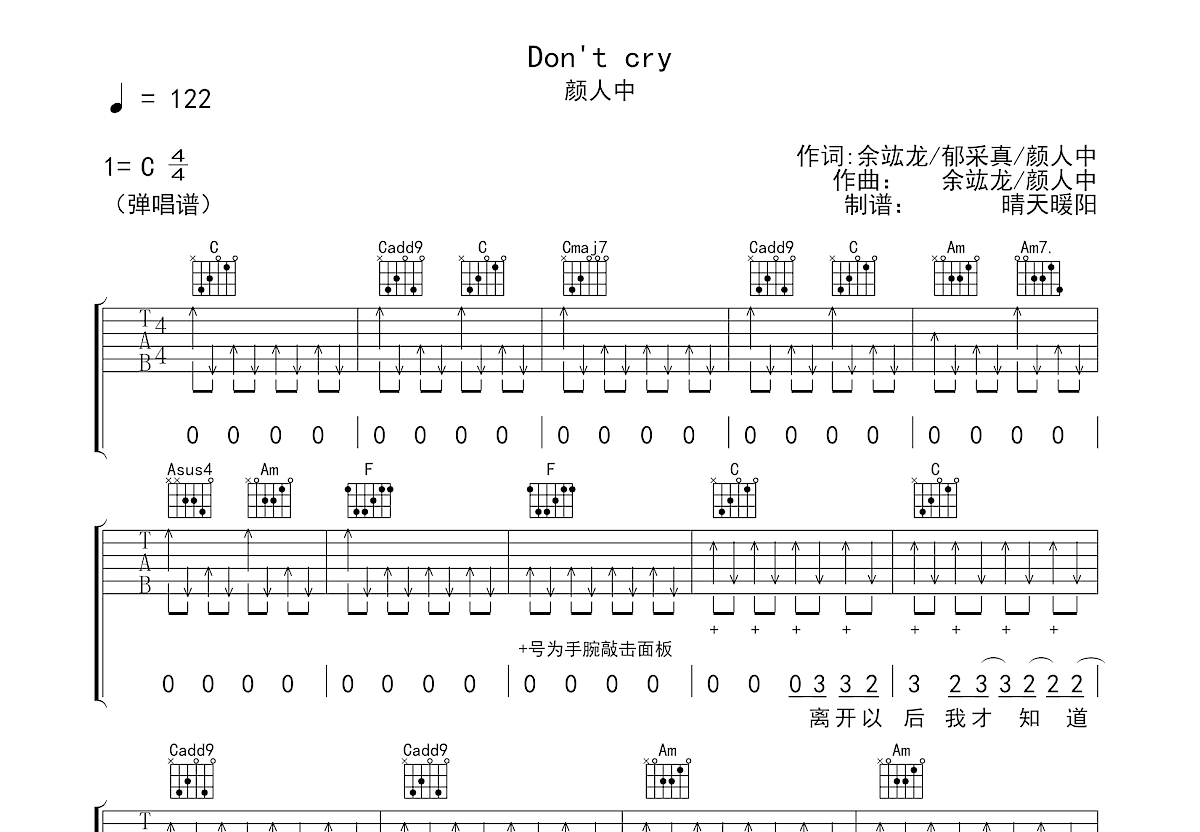 Don't cry吉他谱预览图