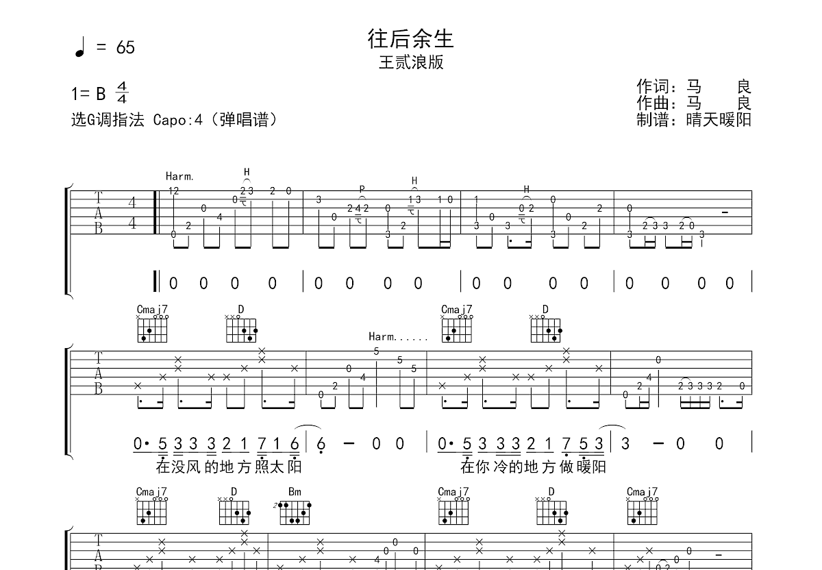 往后余生吉他谱预览图