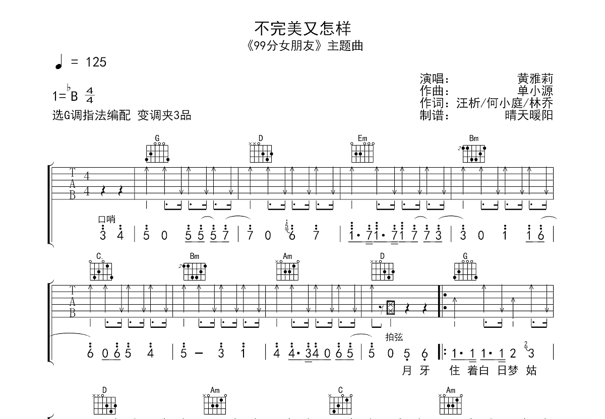 不完美又怎样吉他谱预览图