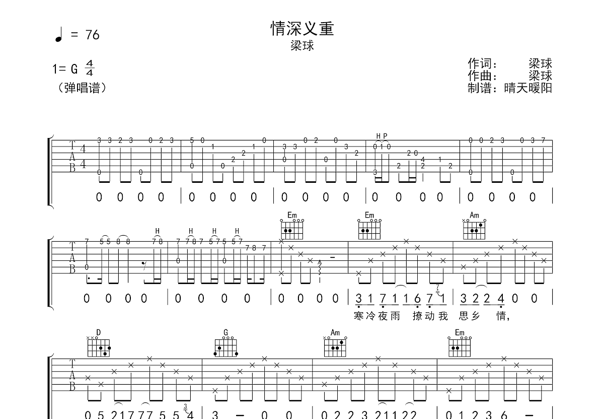 情深义重吉他谱预览图