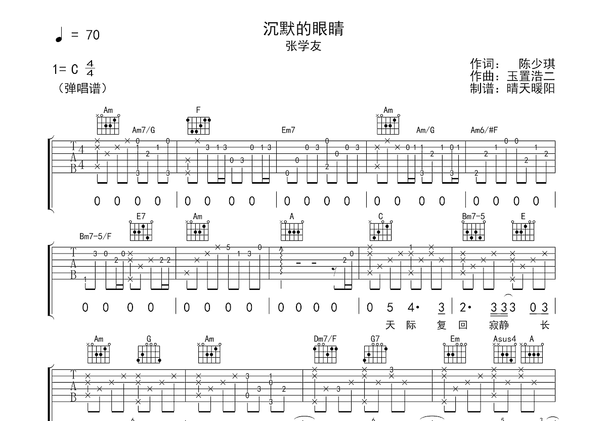 沉默的眼睛吉他谱预览图