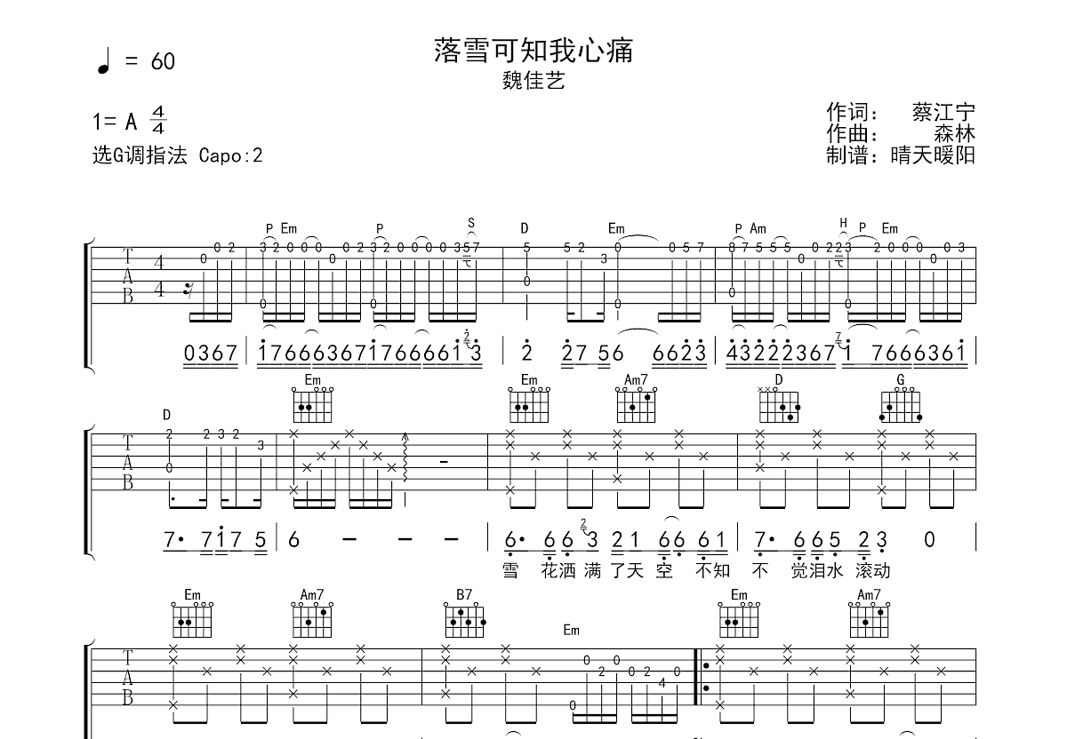落雪可知我心痛吉他谱预览图