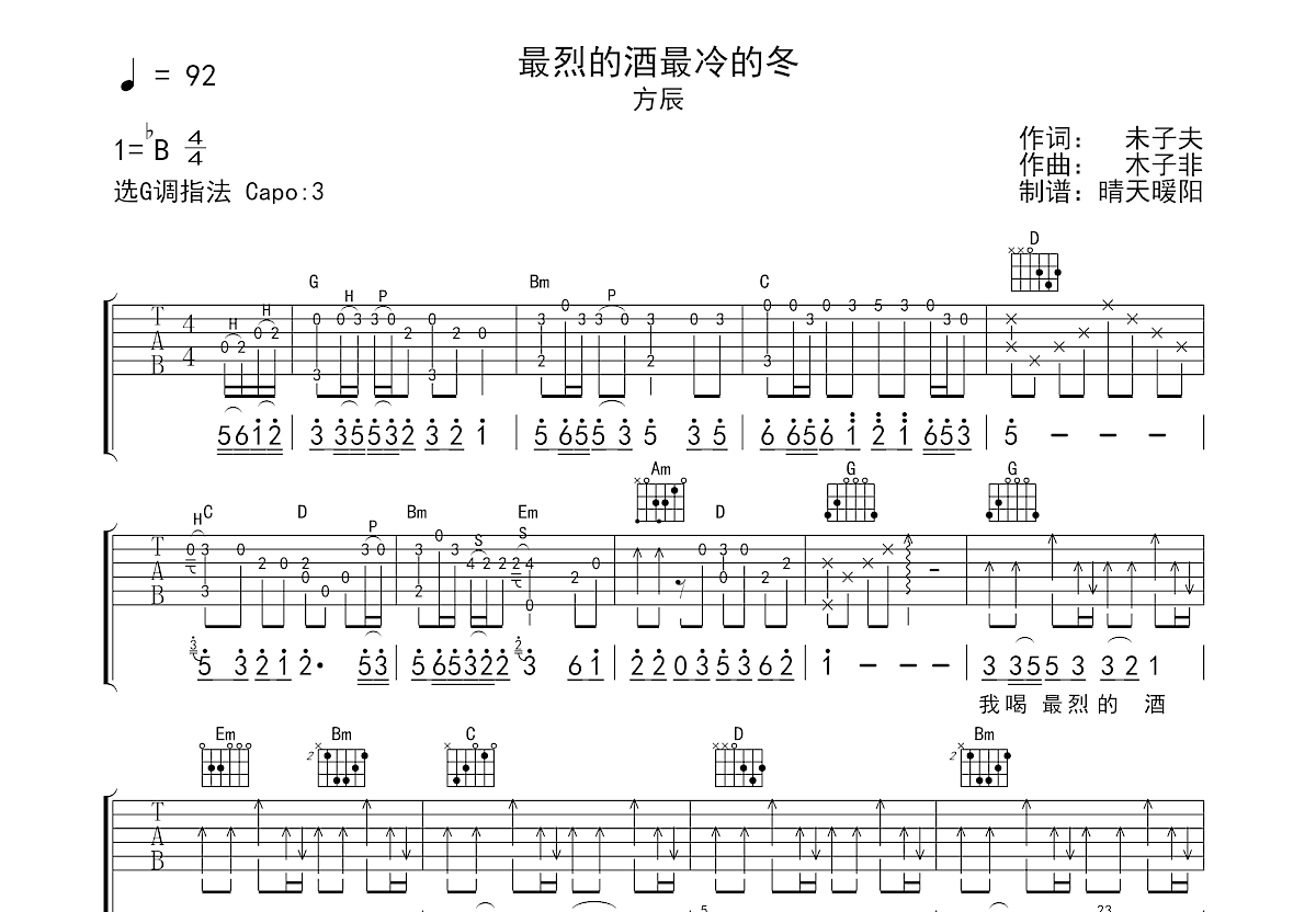 最烈的酒最冷的冬吉他谱预览图