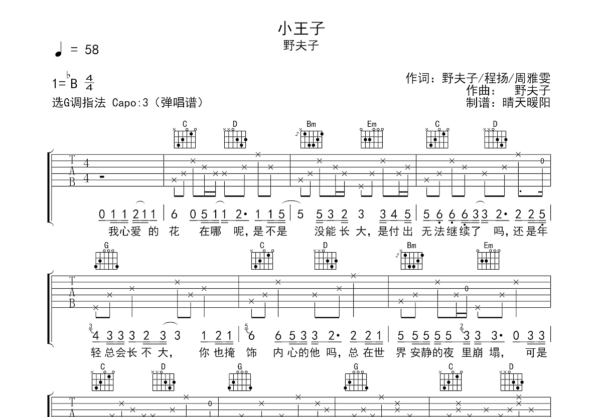 小王子吉他谱预览图