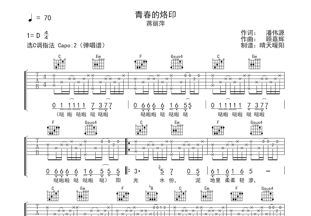 青春的烙印吉他谱预览图