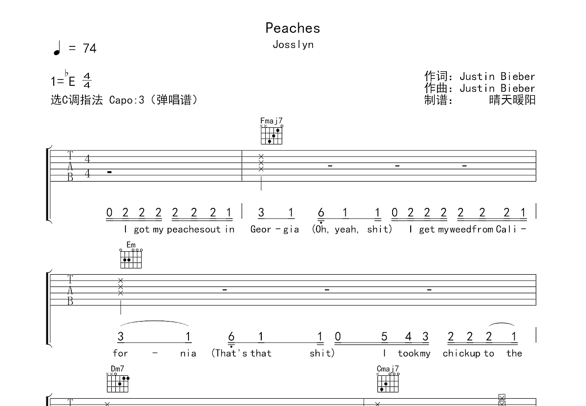 Peaches吉他谱预览图
