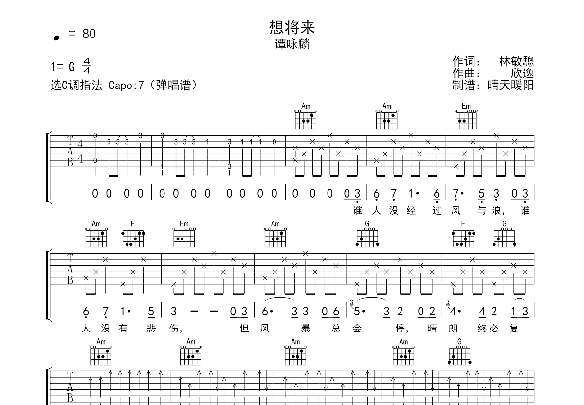 想将来吉他谱预览图