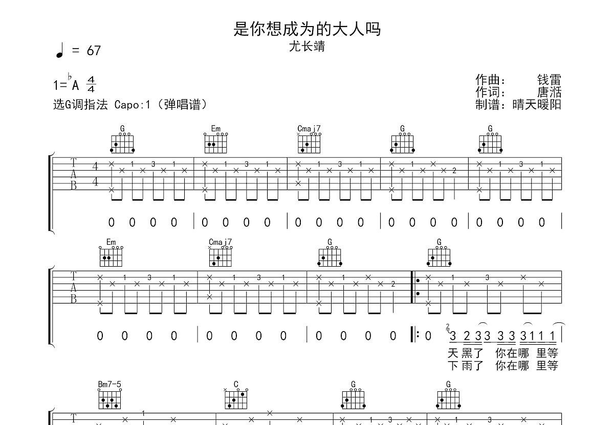 是你想成为的大人吗吉他谱预览图