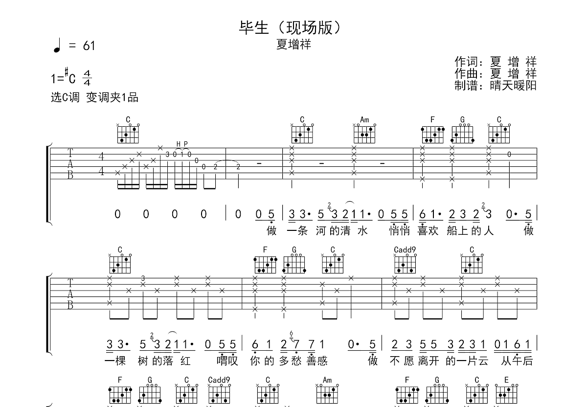 毕生吉他谱预览图