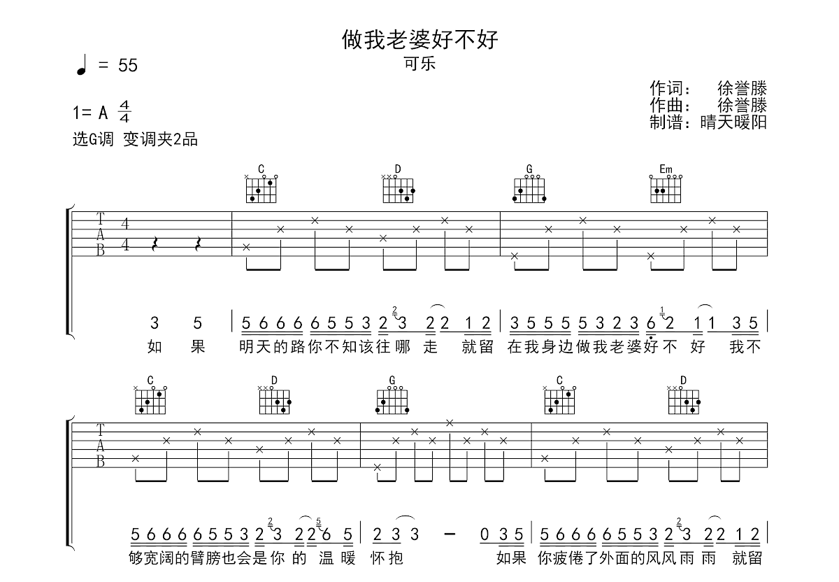 做我老婆好不好吉他谱预览图