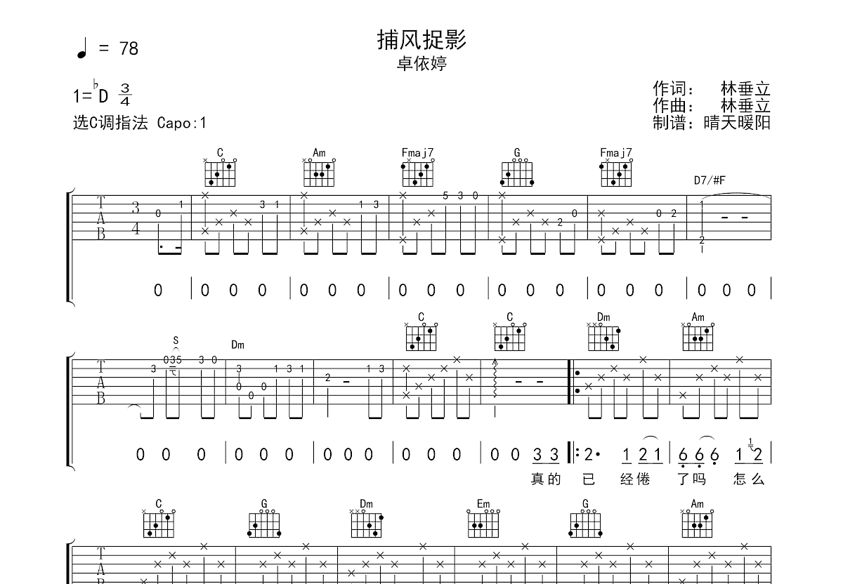 捕风捉影吉他谱预览图