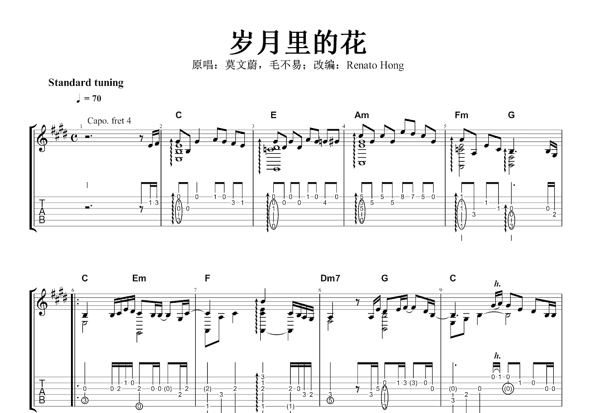 岁月里的花吉他谱预览图