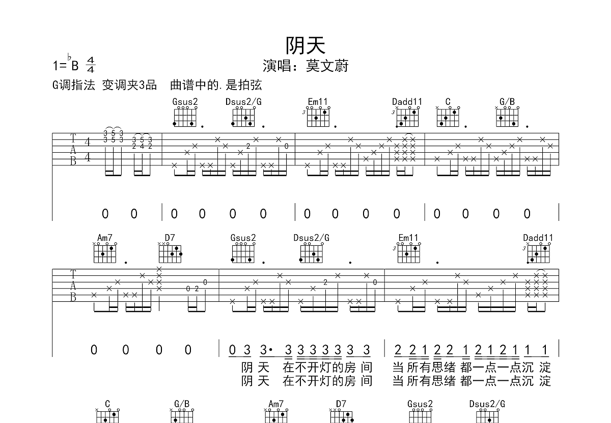 阴天吉他谱预览图