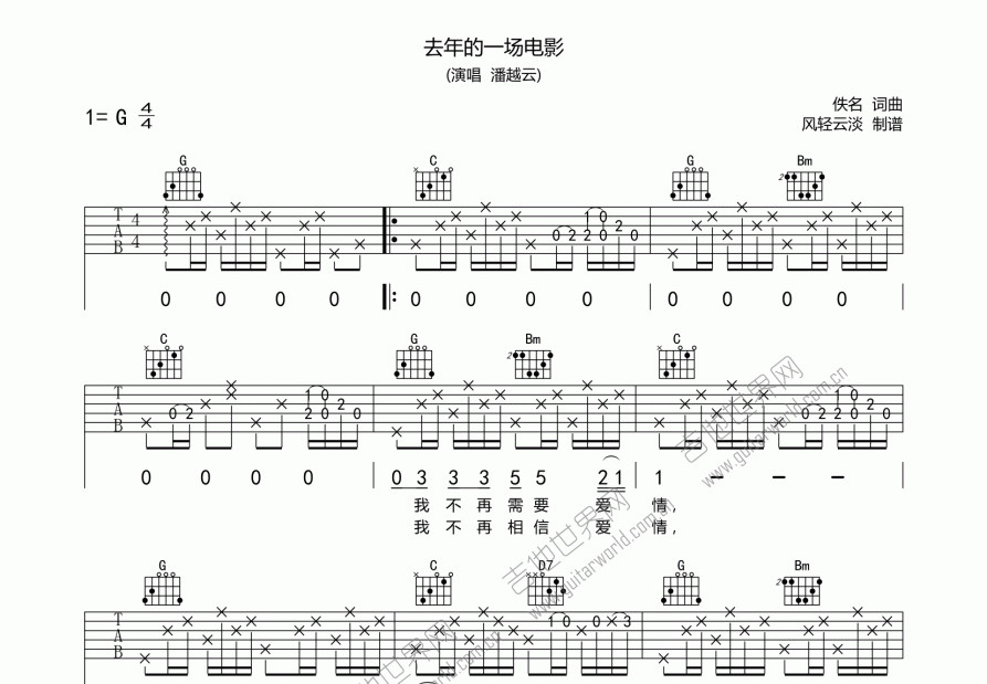 去年的一场电影吉他谱预览图