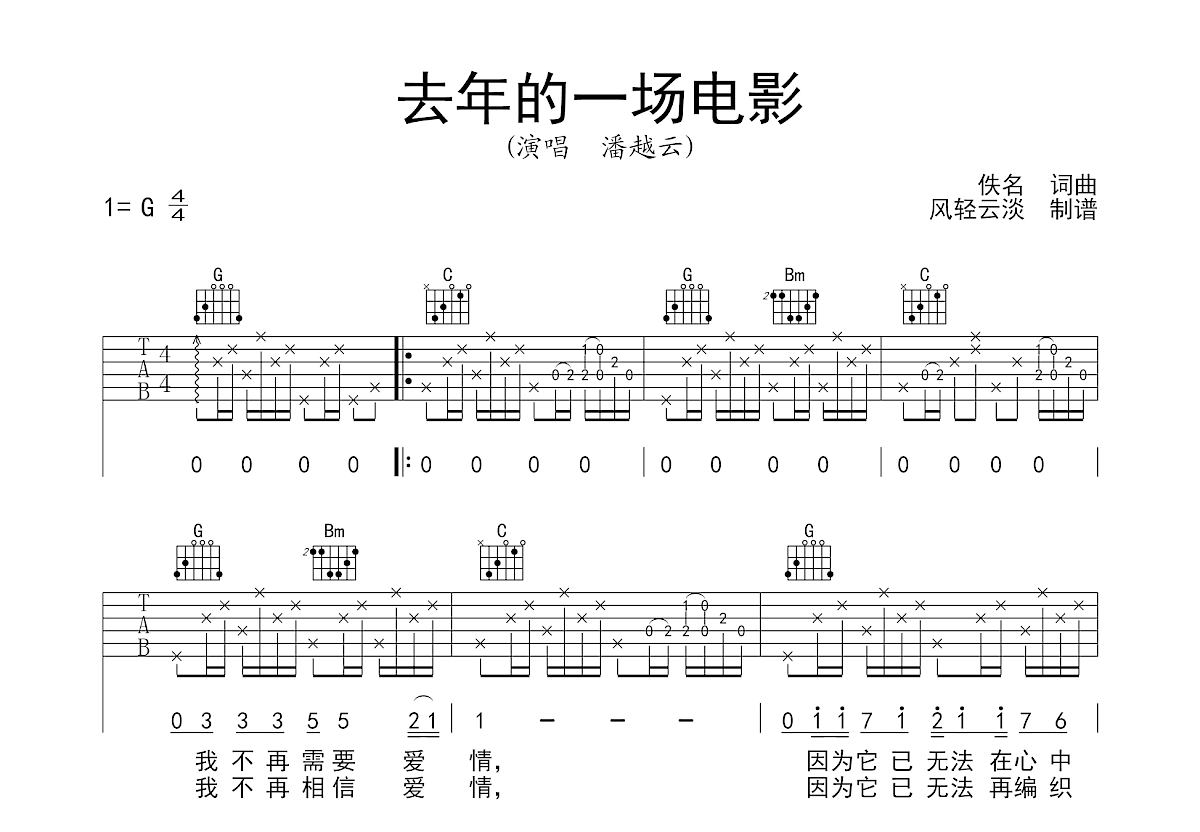 去年的一场电影吉他谱预览图