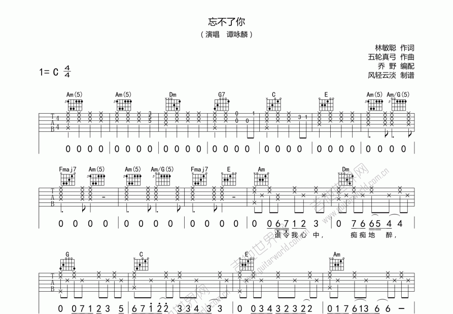 忘不了你吉他谱预览图