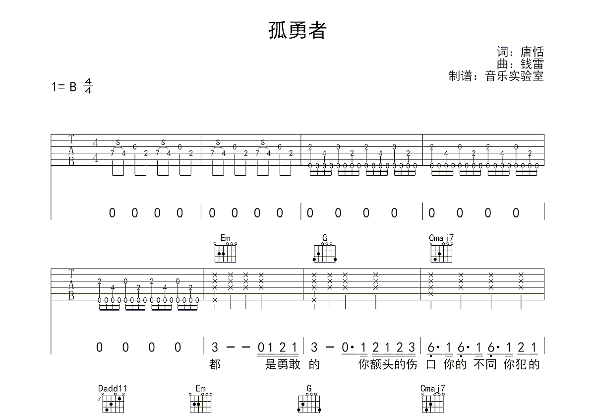 孤勇者吉他谱预览图